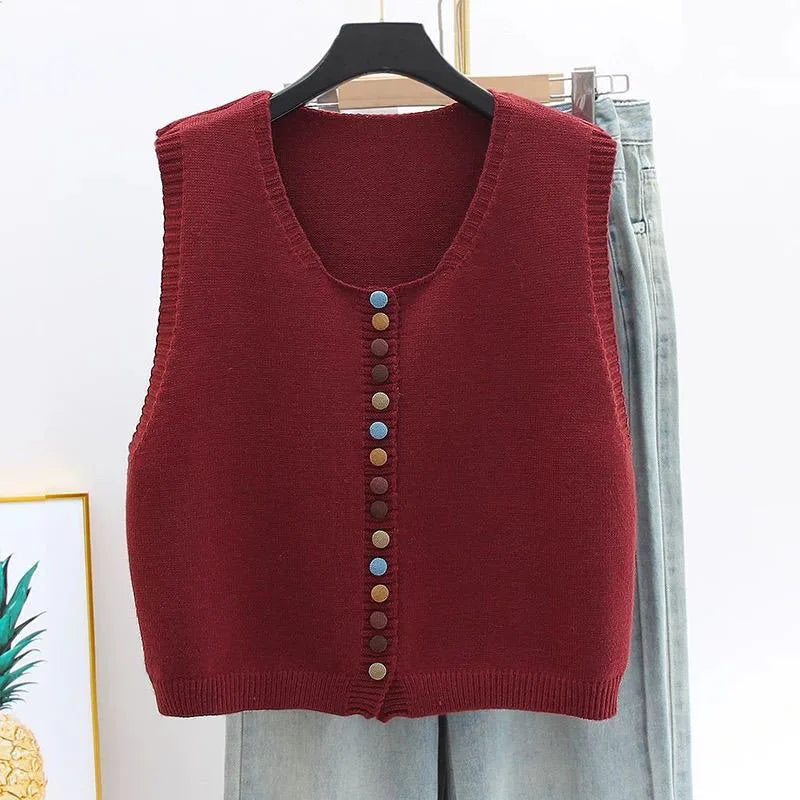Gilet Femme Boutonné en Maille Fine | Boutons Contrastés – Bordeaux#couleur_bordeaux