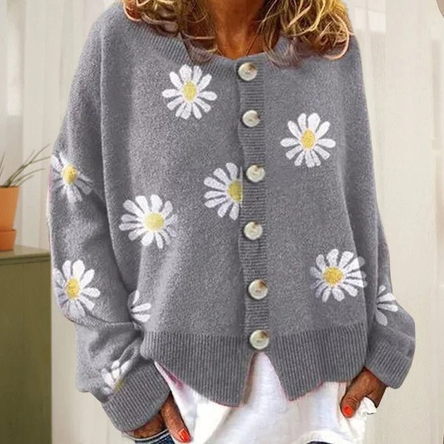 Gilet Femme Long Boutonné | Maille Classique Manches Longues in Gris#couleur_gris