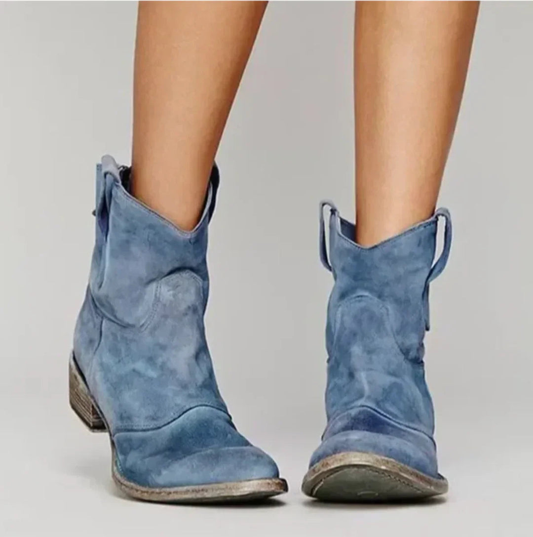 Bottines Western en Daim | Découpe en V Décontractée – Bleu #couleur_bleu