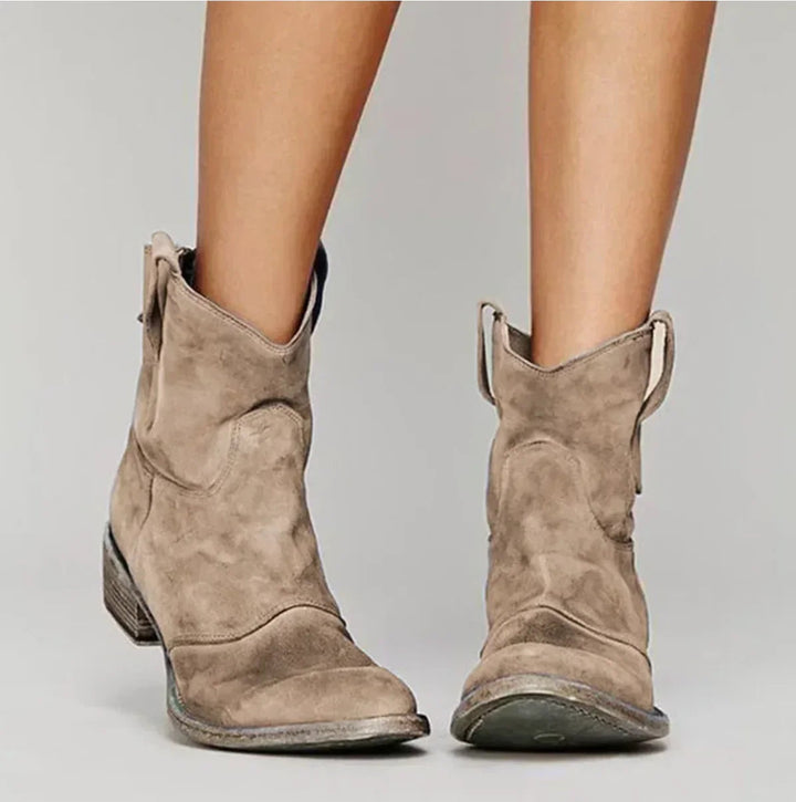 Bottines Western en Daim | Découpe en V Décontractée – Marron #couleur_marron