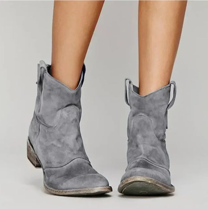 Bottines Western en Daim | Découpe en V Décontractée – Gris #couleur_gris