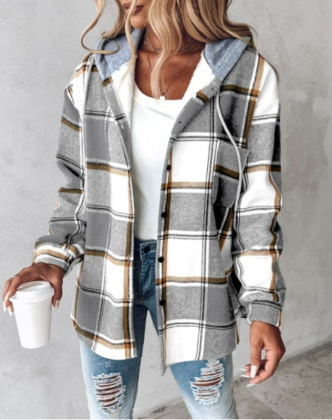 Veste Chemise à Carreaux à Capuche | Coupe Oversize Décontractée – Gris #couleur_gris