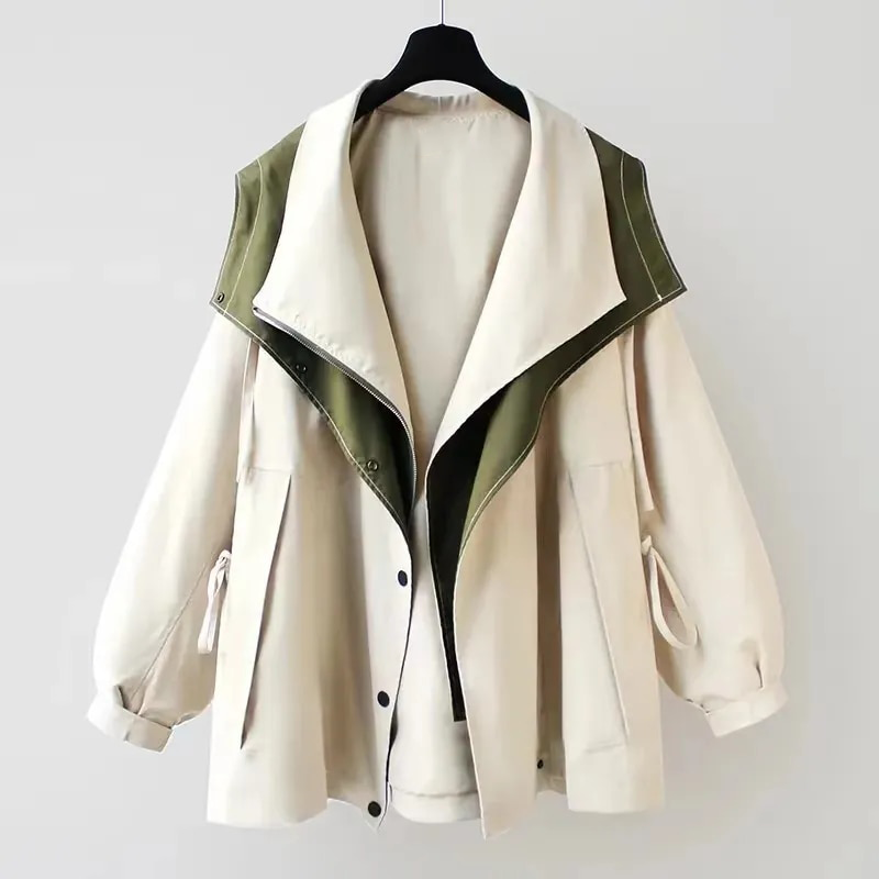 Veste Oversize Bicolore | Grand Col Drapé Contemporaine – Écru #couleur_cru