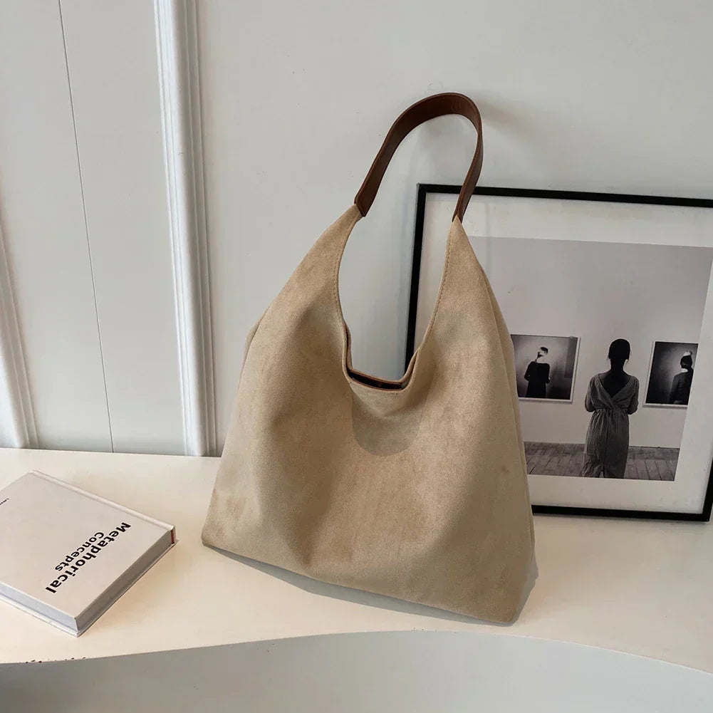 Sac Cabas Cuir Femme en Daim | Anse Épaule et Doublure Textile in Beige#couleur_beige