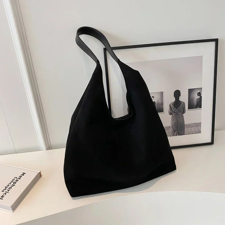 Sac Cabas Cuir Femme en Daim | Anse Épaule et Doublure Textile in Noir#couleur_noir