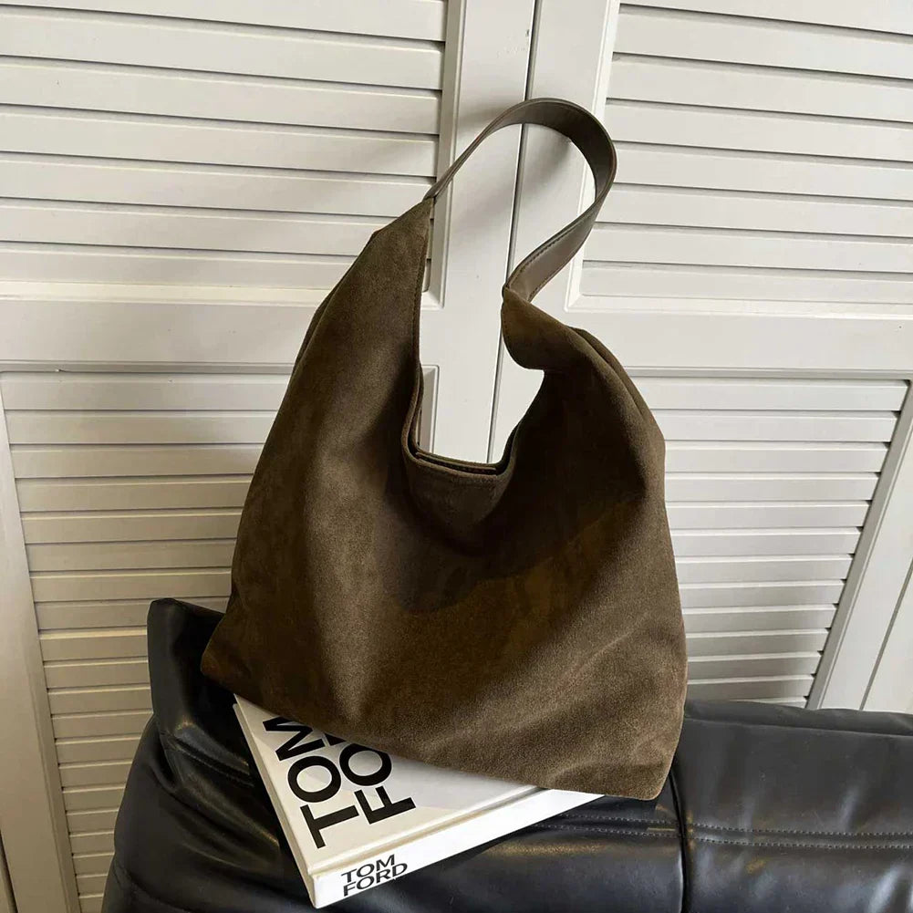 Sac Cabas Cuir Femme en Daim | Anse Épaule et Doublure Textile in Vert#couleur_vert