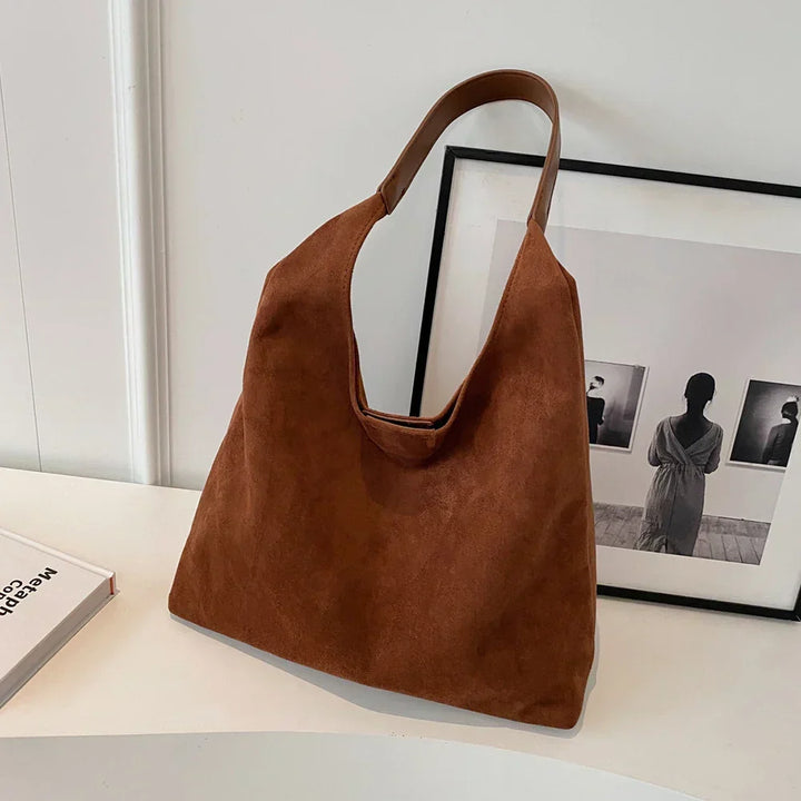 Sac Cabas Cuir Femme en Daim | Anse Épaule et Doublure Textile in Marron#couleur_marron