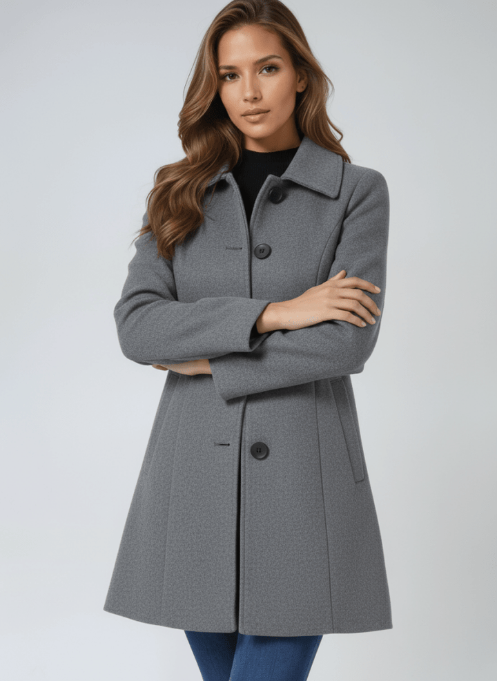 Manteau Trapèze à Col Rond | Taille Marquée Féminine – Gris #couleur_gris
