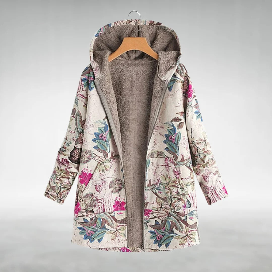Veste à Capuche à Motif Fleuri | Doublure Sherpa Romantique – Écru #couleur_cru
