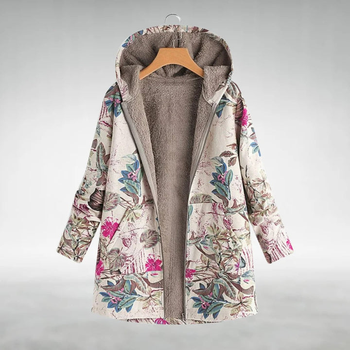 Veste à Capuche à Motif Fleuri | Doublure Sherpa Romantique – Écru #couleur_cru