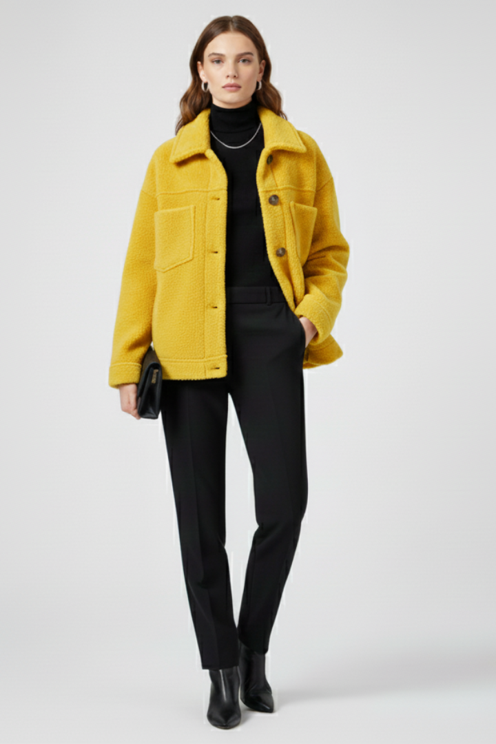 Veste Polaire Femme Boutonnée | Col Chemise et Poches – Jaune#couleur_jaune