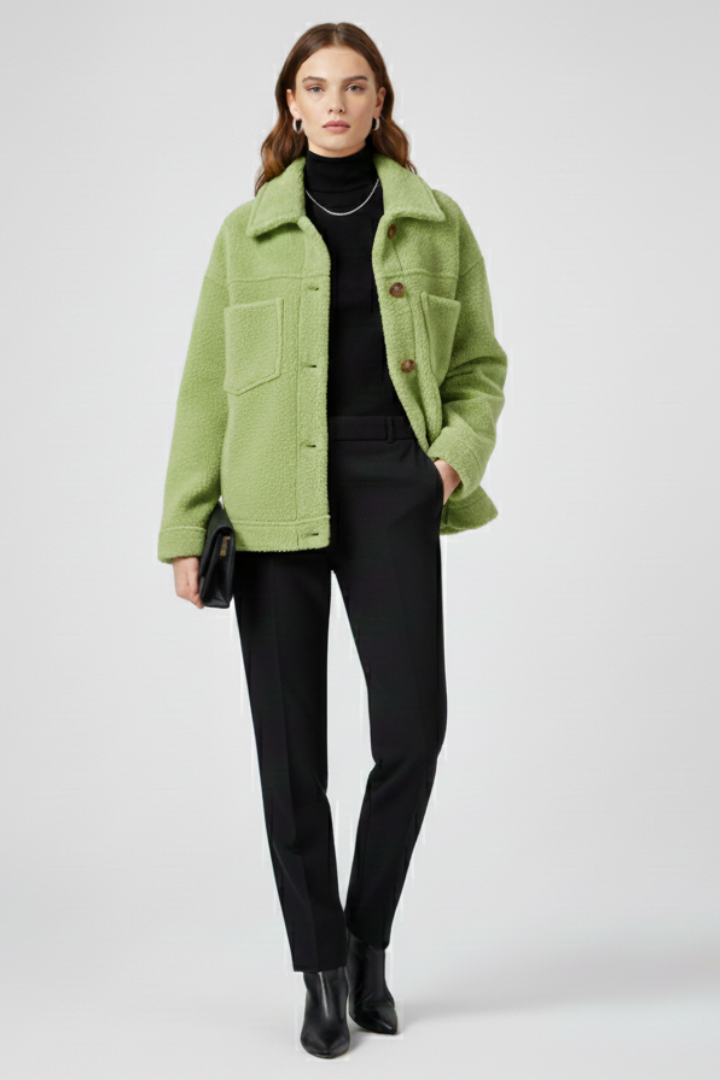 Veste Polaire Femme Boutonnée | Col Chemise et Poches – Vert#couleur_vert