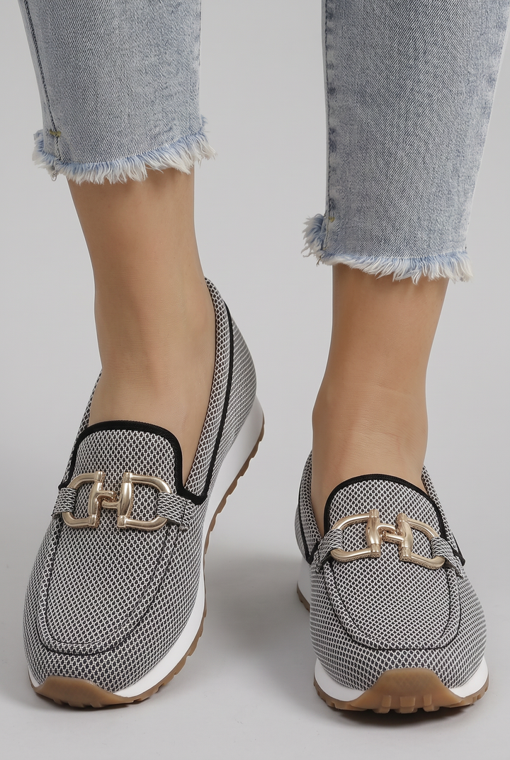 Mocassin Beige Femme en Maille | Tige Respirante et Extensible in Gris#couleur_gris