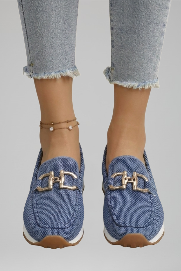 Mocassin Beige Femme en Maille | Tige Respirante et Extensible in Bleu#couleur_bleu