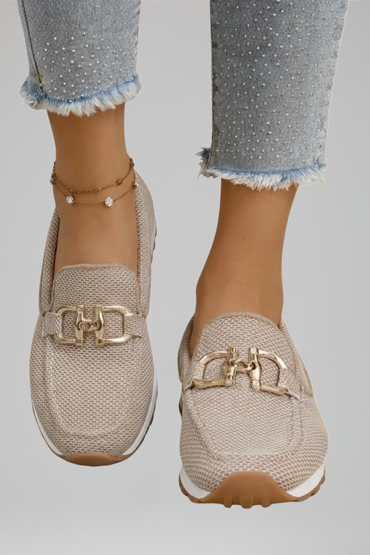 Mocassin Beige Femme en Maille | Tige Respirante et Extensible in Beige#couleur_beige