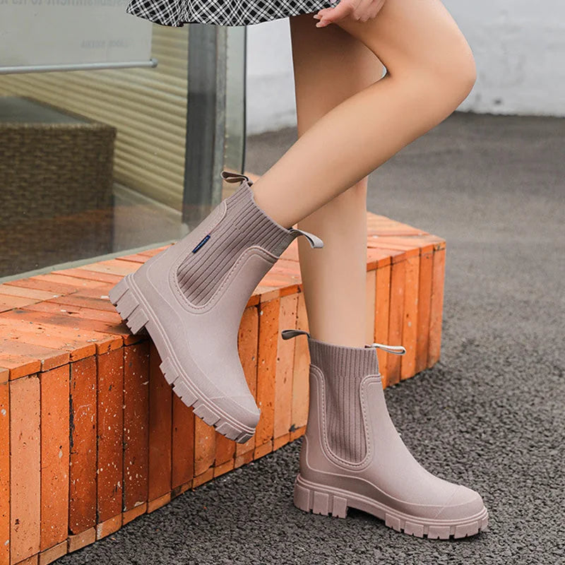 Boots Chelsea Femme Imperméables | Élastiques et Semelle Crantée in Abricot#couleur_abricot