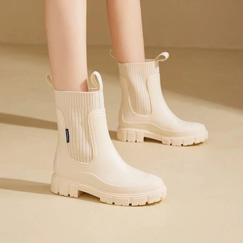 Boots Chelsea Femme Imperméables | Élastiques et Semelle Crantée in Beige#couleur_beige