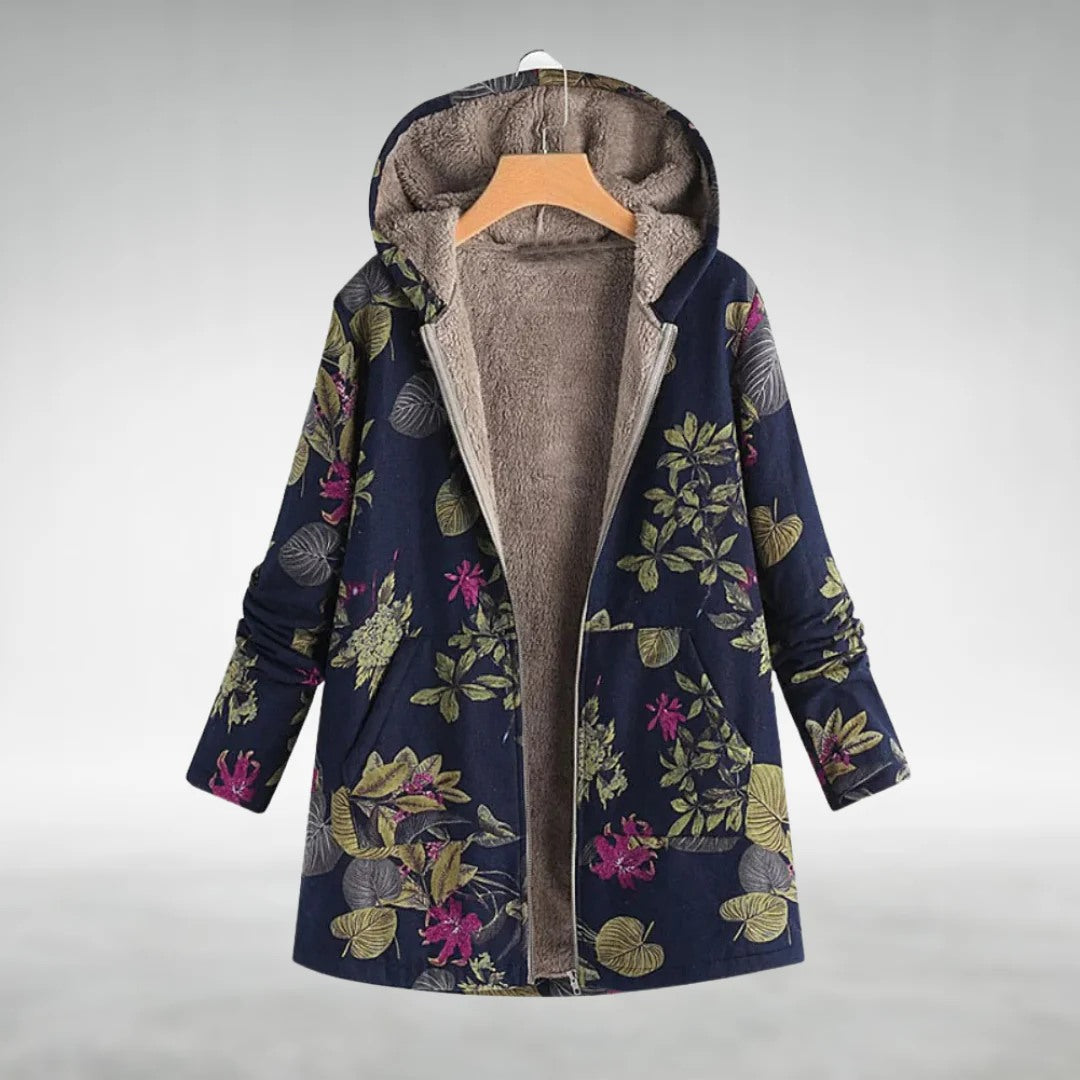 Veste à Capuche à Motif Fleuri | Doublure Sherpa Romantique – Marine #couleur_marine