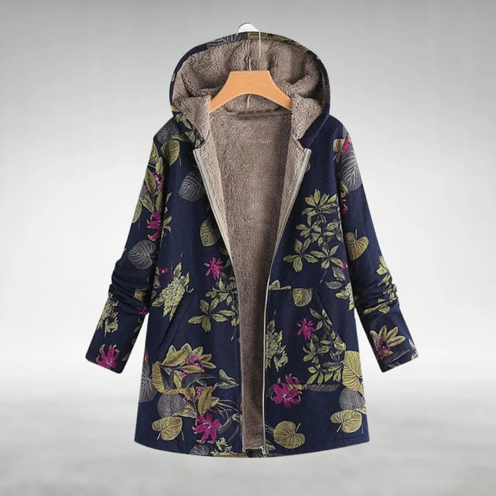 Veste à Capuche à Motif Fleuri | Doublure Sherpa Romantique – Marine #couleur_marine