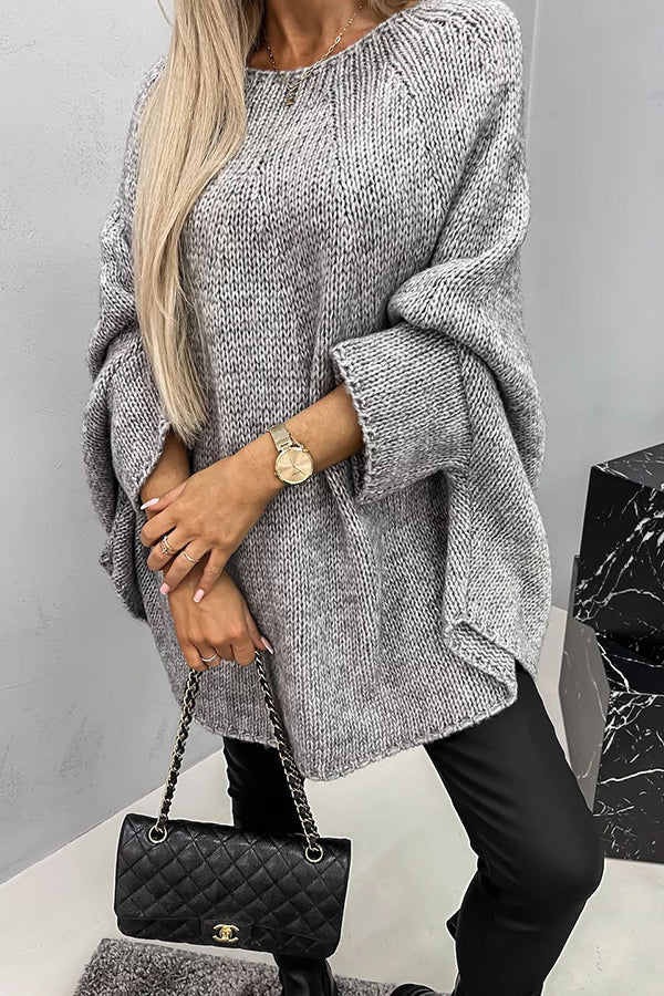 Poncho Femme Drapé | Col Rond Épaules Tombantes Maille Raffinée in Gris#couleur_gris