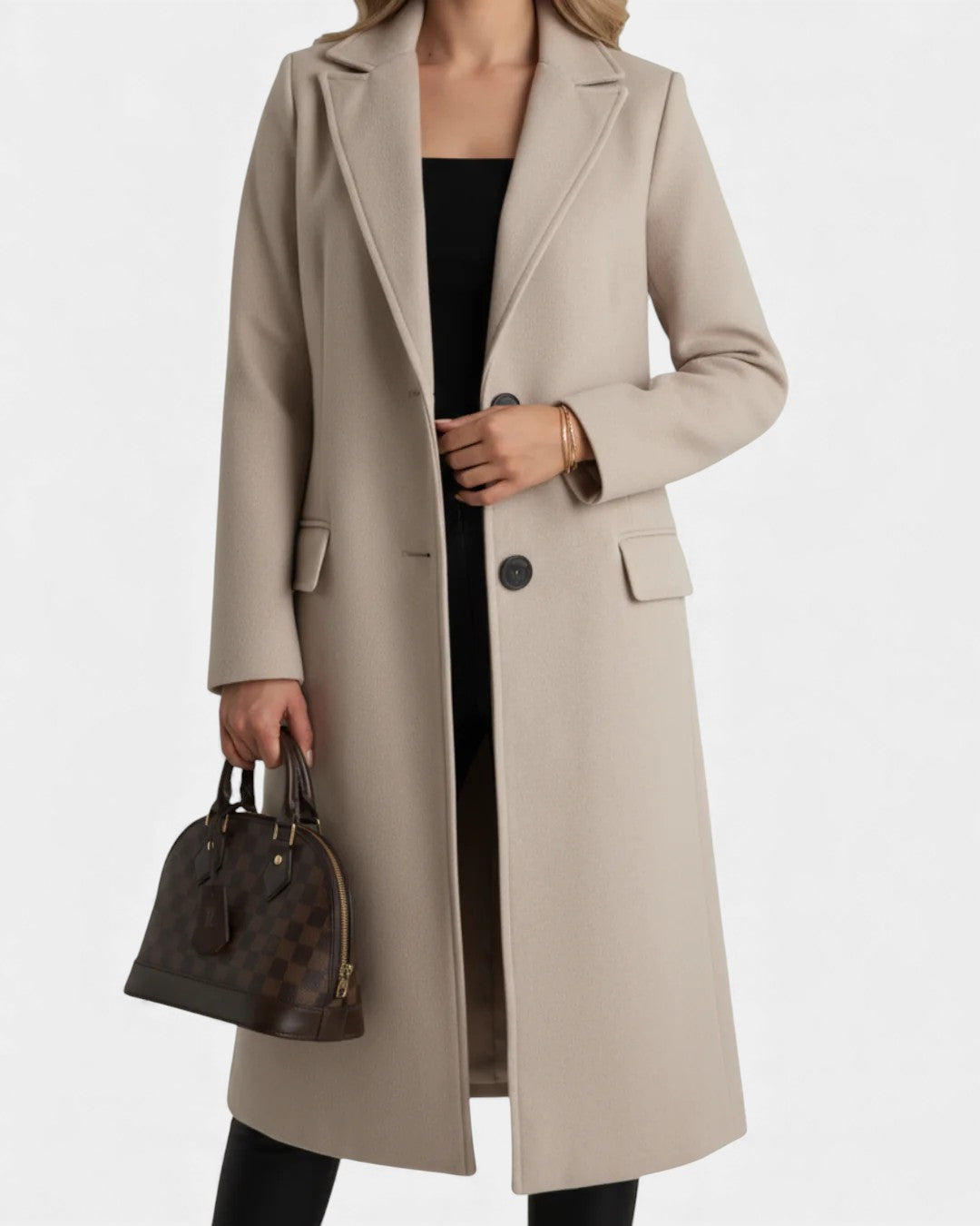 Manteau Long Ouvert en Cachemire | Coupe Fluide Épurée – Beige #couleur_beige
