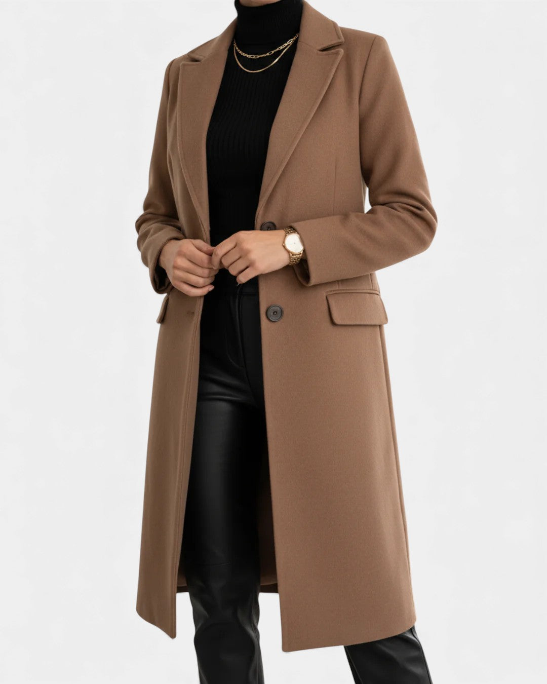 Manteau Long Ouvert en Cachemire | Coupe Fluide Épurée – Camel #couleur_camel