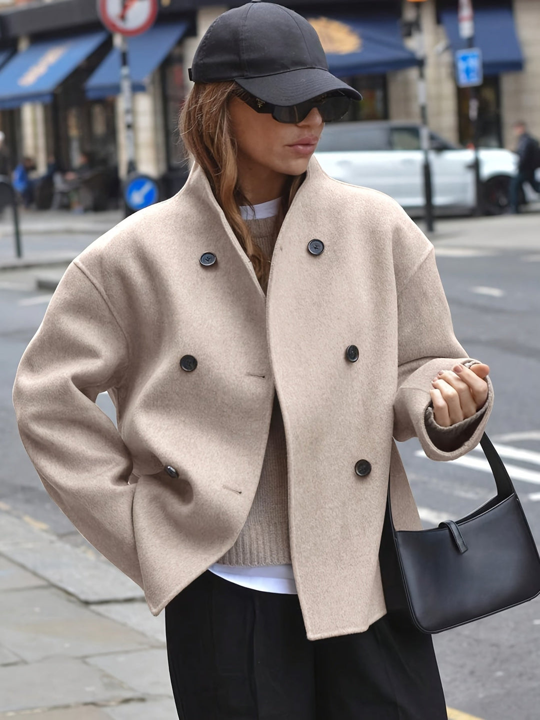 Manteau Court Croisé | Coupe Oversize Structurée – Camel #couleur_camel