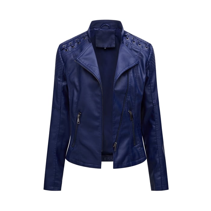 Veste en Cuir Femme | Zip Asymétrique Intemporelle – Marine #couleur_marine