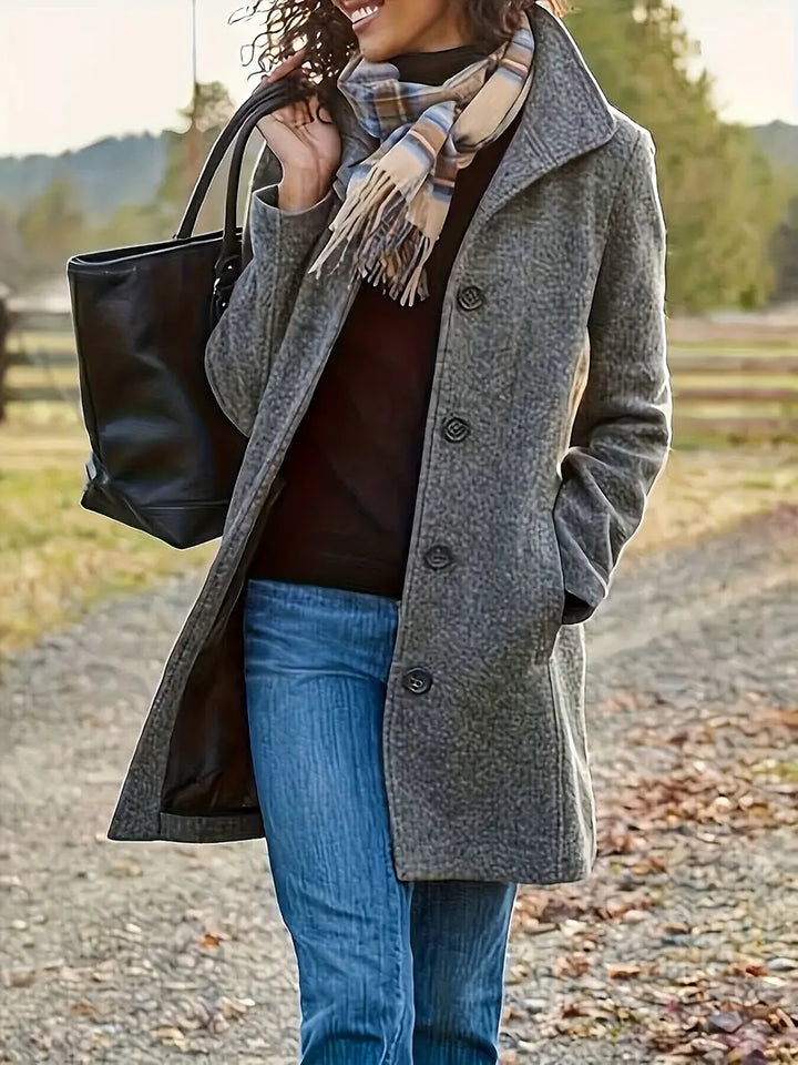 Manteau Mi-Long en Laine | Double Boutonnage Classique – Gris #couleur_gris