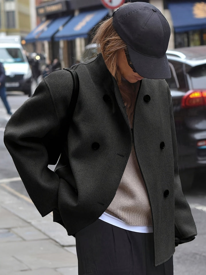 Manteau Court Croisé | Coupe Oversize Structurée – Noir #couleur_noir