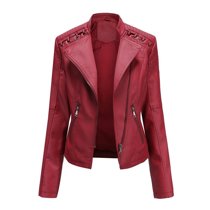 Veste en Cuir Femme | Zip Asymétrique Intemporelle – Bordeaux #couleur_bordeaux
