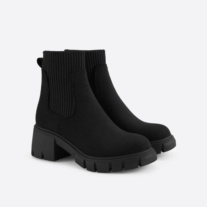 Bottines Chelsea Femme Abricot | Élastiques et Talon Plat in Noir#couleur_noir