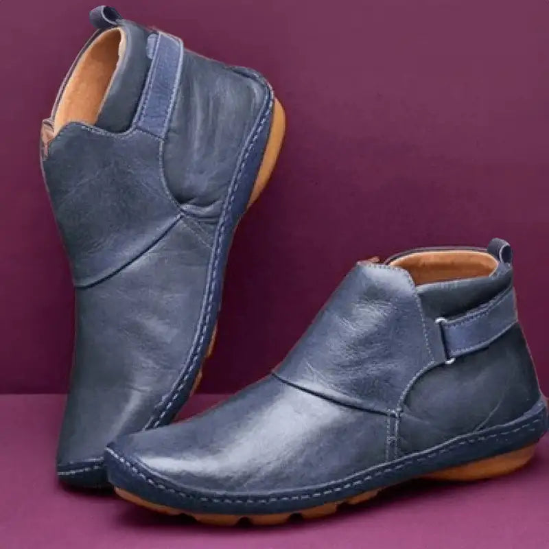 Bottines Souples en Cuir Lisse | Semelle Plate Confortables – Marine #couleur_marine