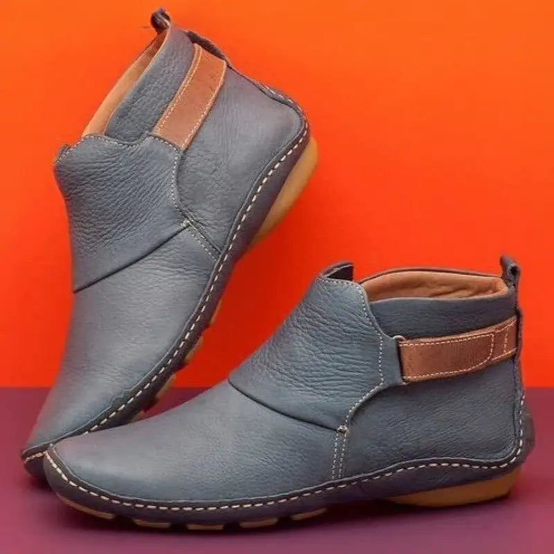 Bottines Souples en Cuir Lisse | Semelle Plate Confortables – Gris #couleur_gris