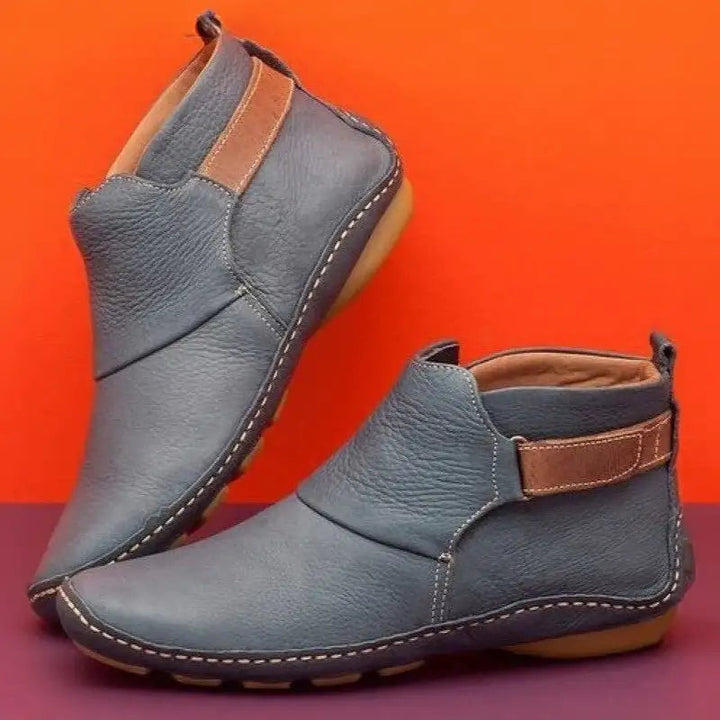 Bottines Souples en Cuir Lisse | Semelle Plate Confortables – Gris #couleur_gris