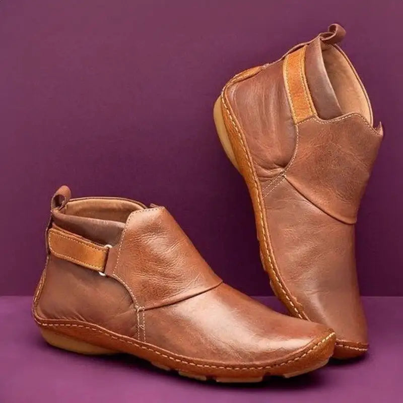 Bottines Souples en Cuir Lisse | Semelle Plate Confortables – Marron #couleur_marron