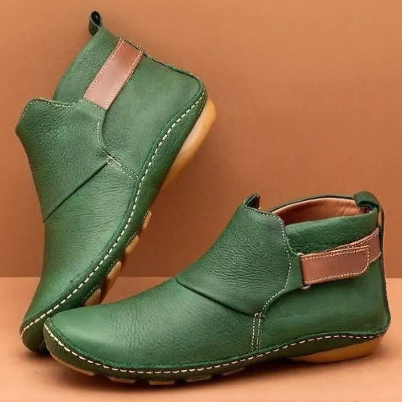 Bottines Souples en Cuir Lisse | Semelle Plate Confortables – Vert #couleur_vert