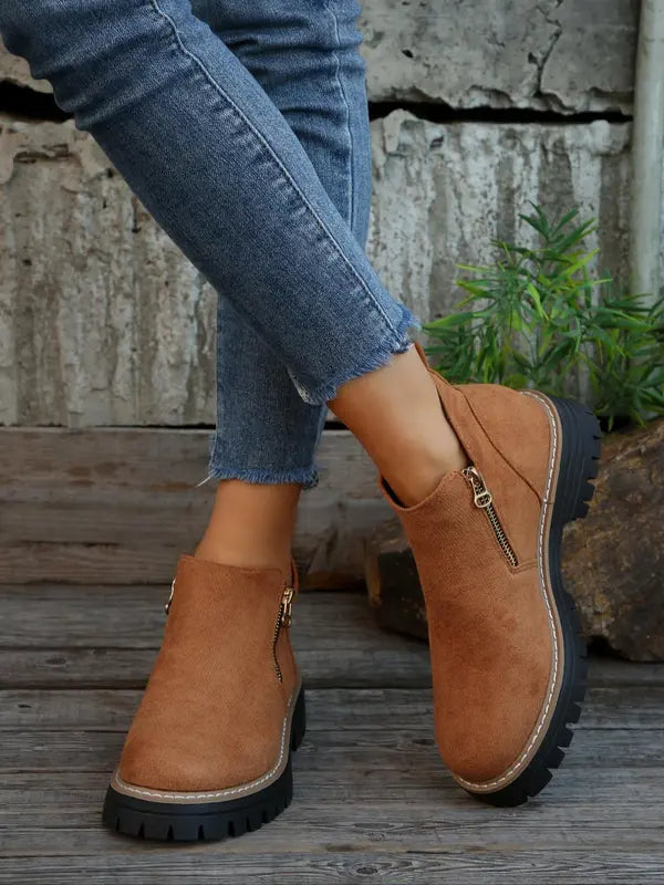 Bottines Chelsea Semelle Crantée | Zip Latéral Pratique – Marron #couleur_marron