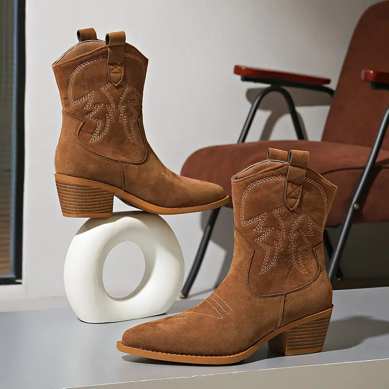 Bottes Western Femme Marron | Broderies et Tige Mi-Haute in Marron#couleur_marron