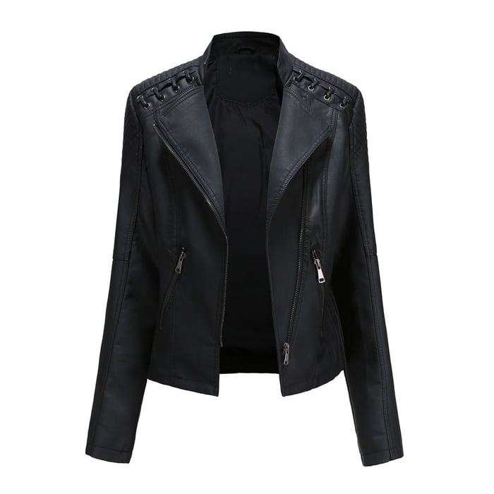 Veste en Cuir Femme | Zip Asymétrique Intemporelle – Noir #couleur_noir