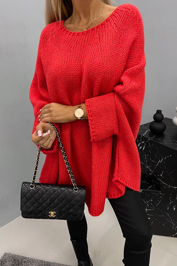 Poncho Femme Drapé | Col Rond Épaules Tombantes Maille Raffinée in Rouge#couleur_rouge