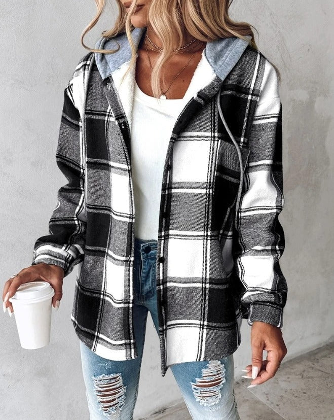 Veste Chemise à Carreaux à Capuche | Coupe Oversize Décontractée – Noir #couleur_noir