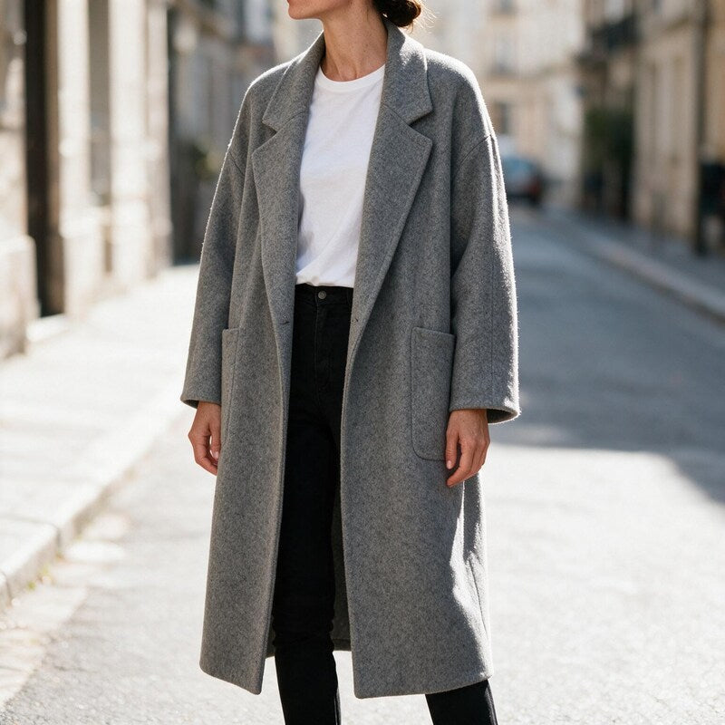 Manteau Long Femme à Large Revers | Silhouette Intemporelle – Gris #couleur_gris