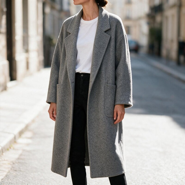 Manteau Long Femme à Large Revers | Silhouette Intemporelle – Gris #couleur_gris