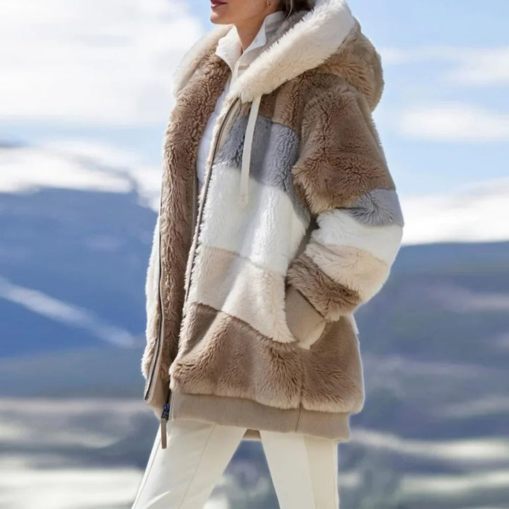 Veste Polaire à Capuche Bicolore | Coupe Zippée Douillette – Camel #couleur_camel