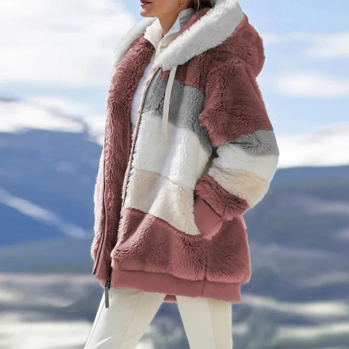 Veste Polaire à Capuche Bicolore | Coupe Zippée Douillette – Rose #couleur_rose
