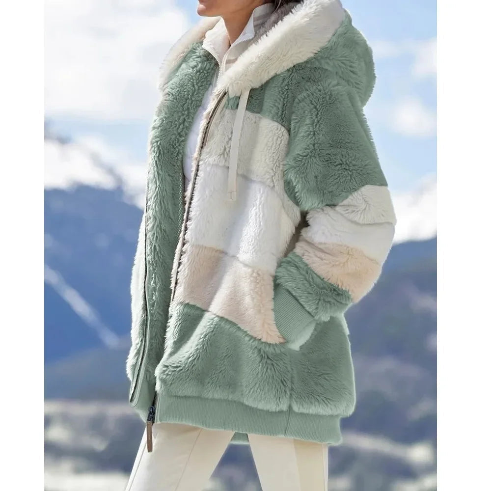 Veste Polaire à Capuche Bicolore | Coupe Zippée Douillette – Vert sauge #couleur_vert-sauge