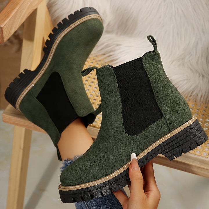 Chelsea Boots Femme Souples | Tige Élastique et Talon Bas in Vert#couleur_vert