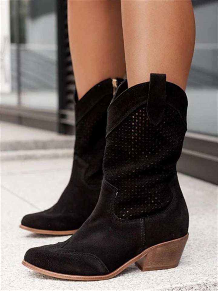 Santiag Beige Femme à Talon | Tige Haute et Bout Pointu in Noir#couleur_noir