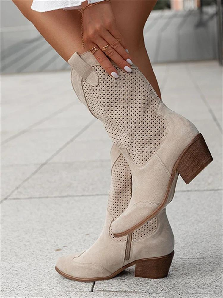 Santiag Beige Femme à Talon | Tige Haute et Bout Pointu in Beige#couleur_beige